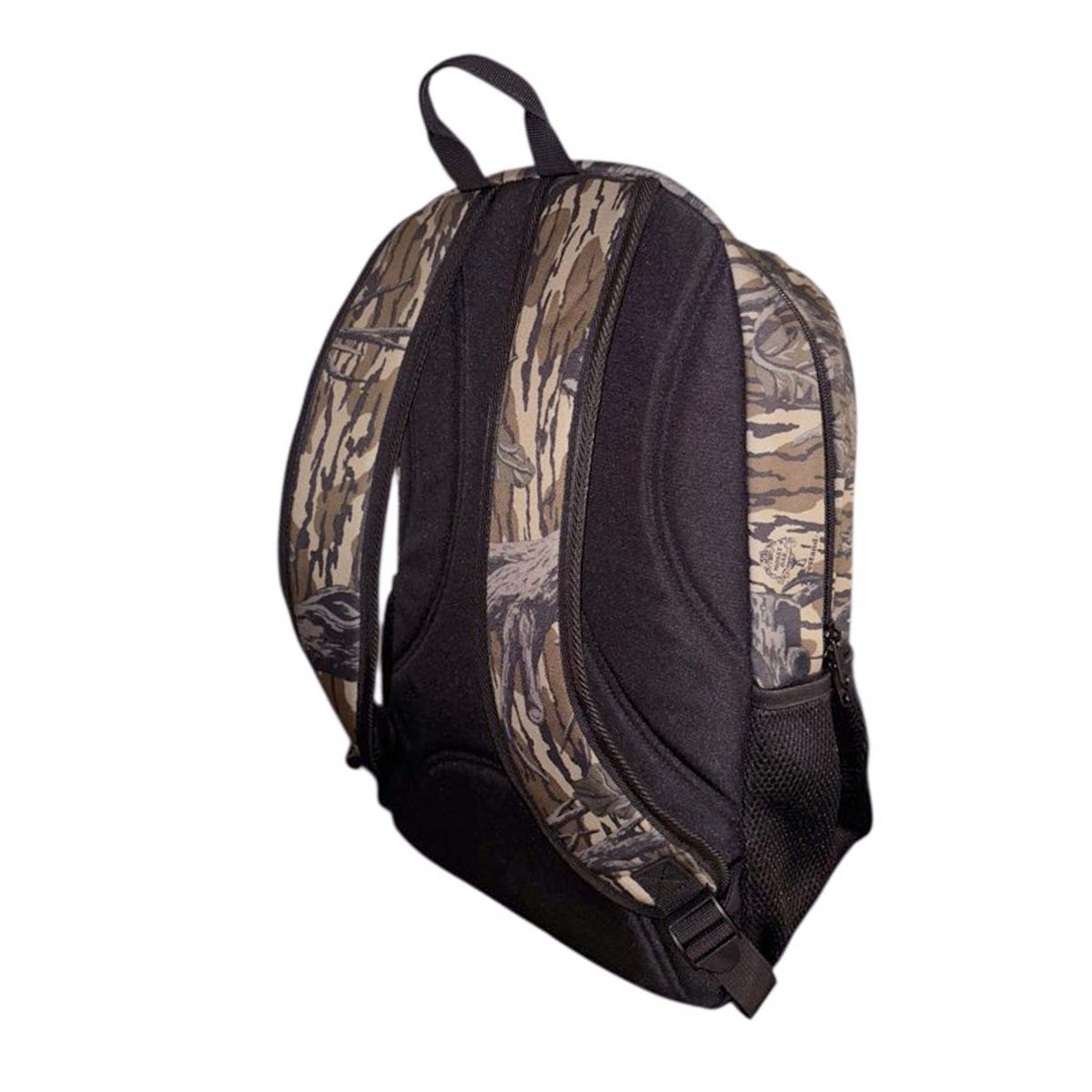 Back view of the Treestand camo backpack showing padded shoulder straps and back panel.