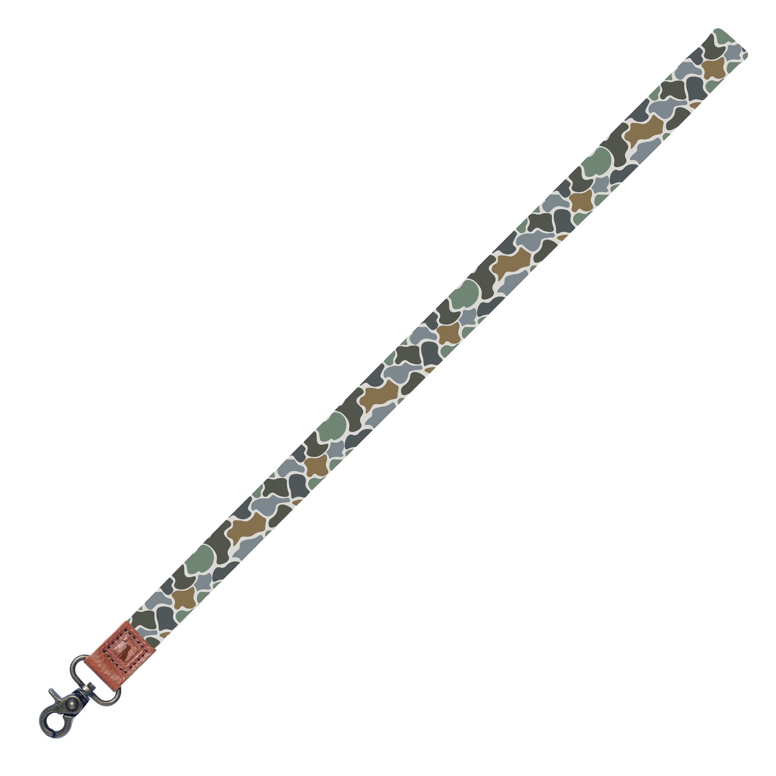 Local Boy Outfitters Localflage Bluff Camo Lanyard with metal swivel clip shown on a white background.