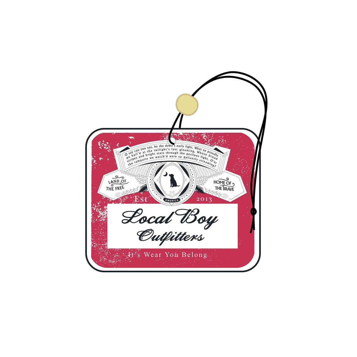 Beer label inspired car air freshener.