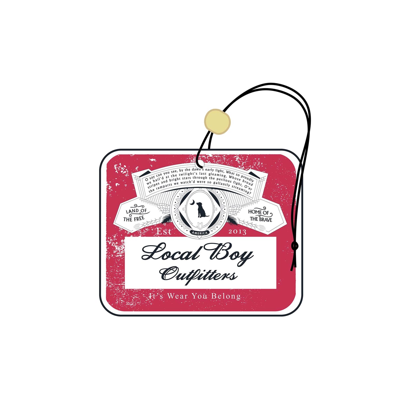 Beer label inspired car air freshener.