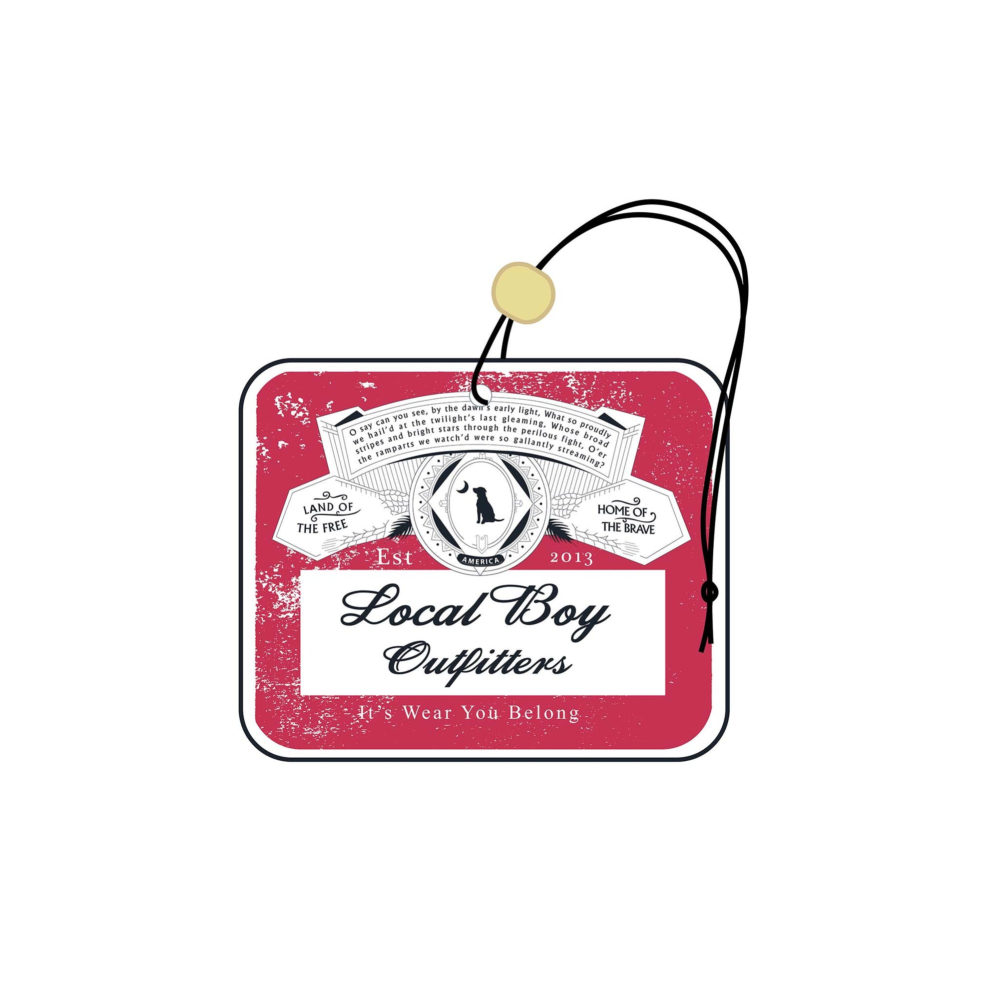 Beer label inspired car air freshener.