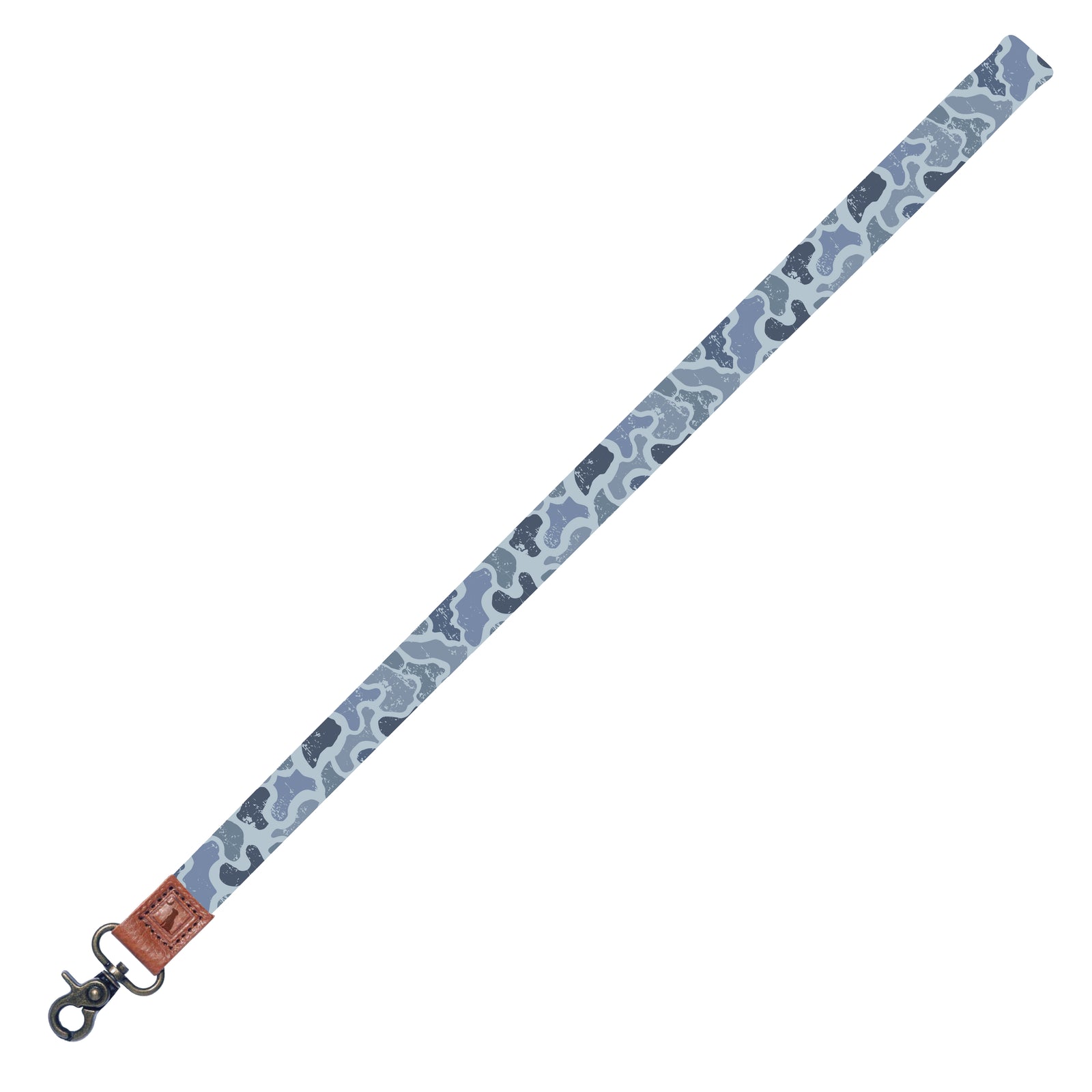 Local Boy Outfitters Distressed Localflage Cobalt Camo Lanyard shown on a white background.