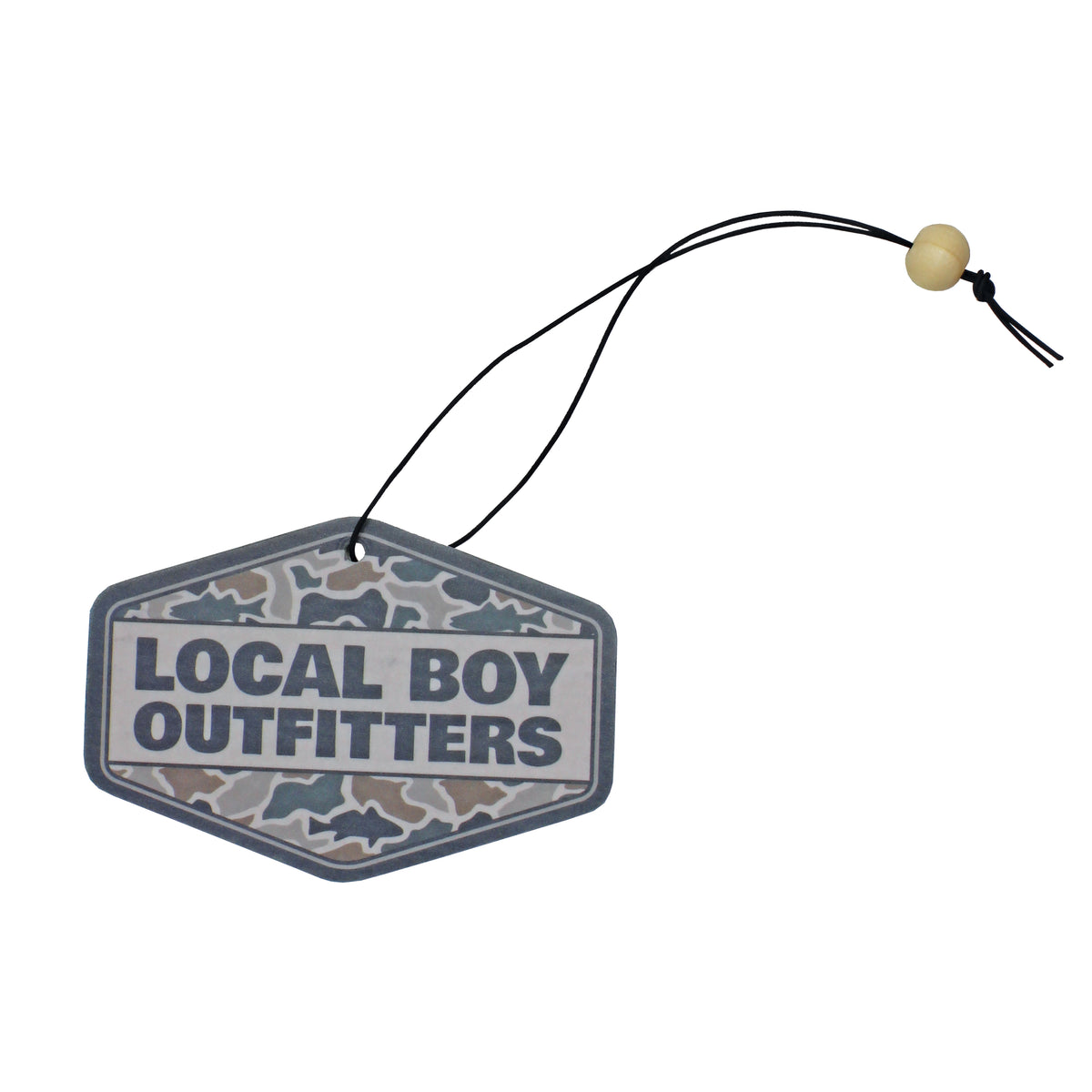 Local Boy Outfitters diamond shaped Fish Camo Air Freshener shown on a white background.