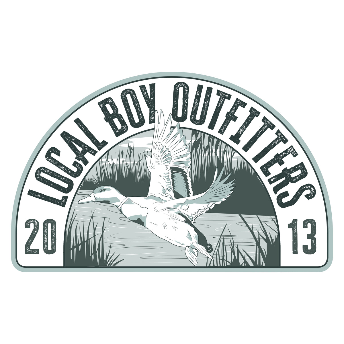 Decal sticker for Local Boy Outfitters featuring a duck and text on a white background