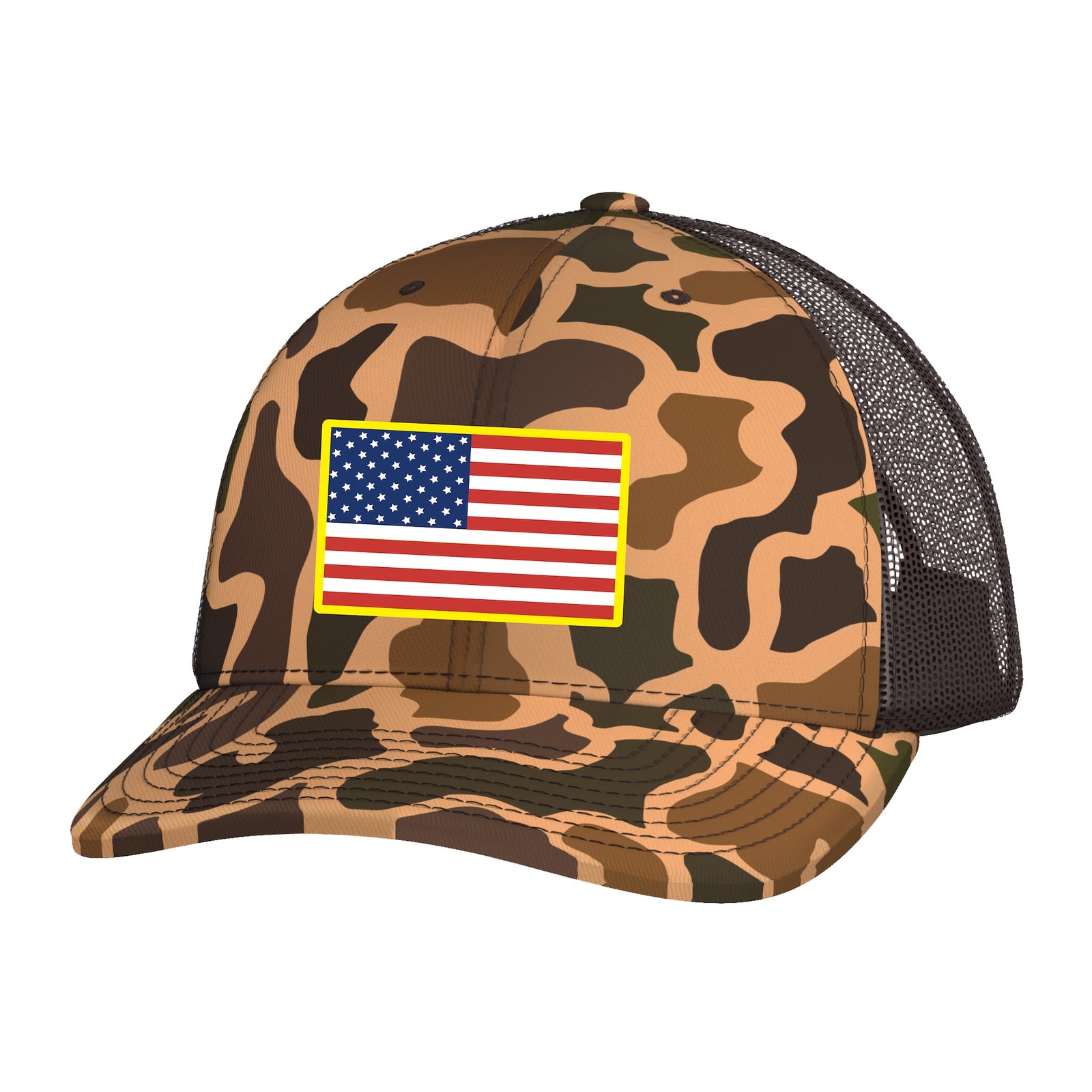 Patriotic Patch Trucker Hat Old School Camo