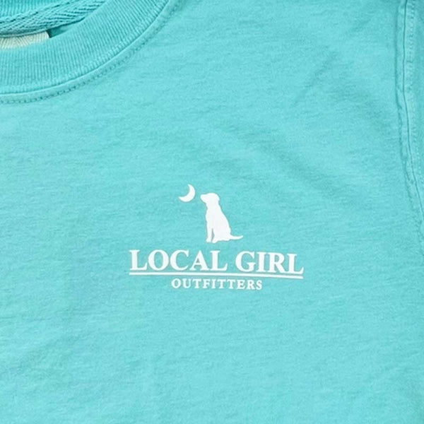 Local Girl Outfitters Youth short sleeve t-shirt, color chalky mint, youth sizes S-XL, 100% cotton. Front features a white logo on the left chest.