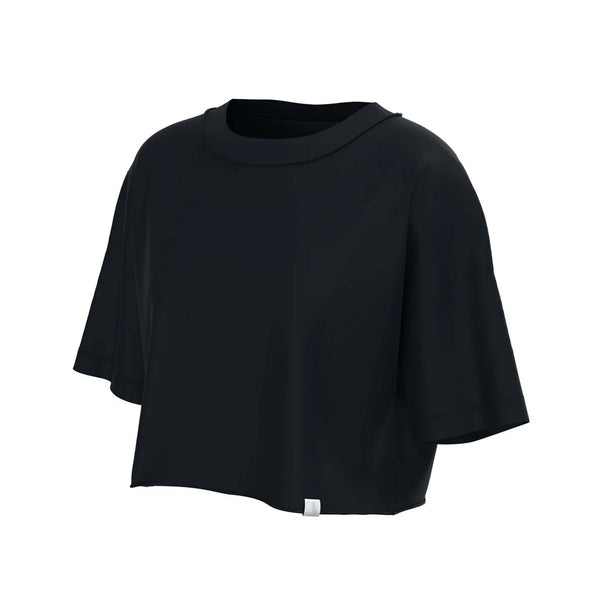 Local Girl Outfitters Youth Short Sleeve Boxy Crop Athletic Top in Black shown on a white background.