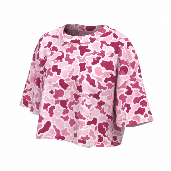 Youth Short Sleeve Boxy Crop Athletic Top in Localflage Pink