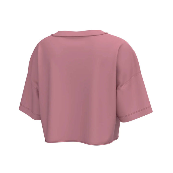 Youth Short Sleeve Boxy Crop Athletic Top in Watermelon by Local Girl Outfitters shown on a white background.