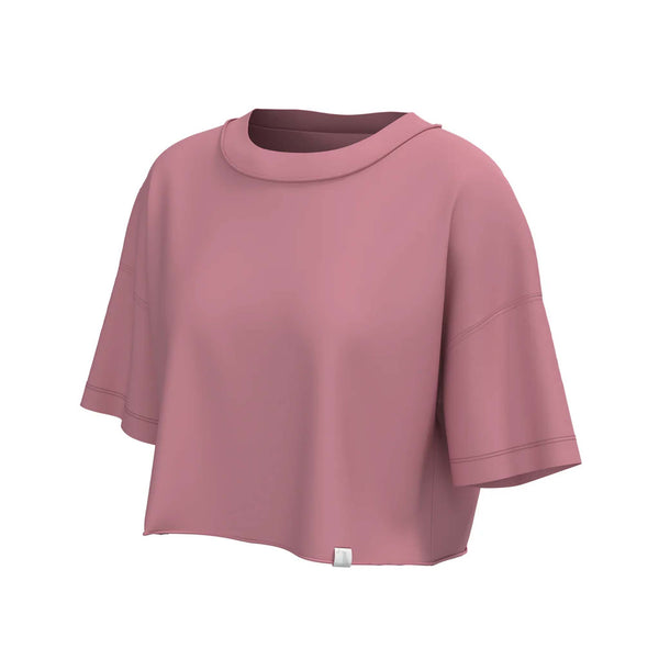 Youth Short Sleeve Boxy Crop Athletic Top in Watermelon by Local Girl Outfitters shown on a white background.