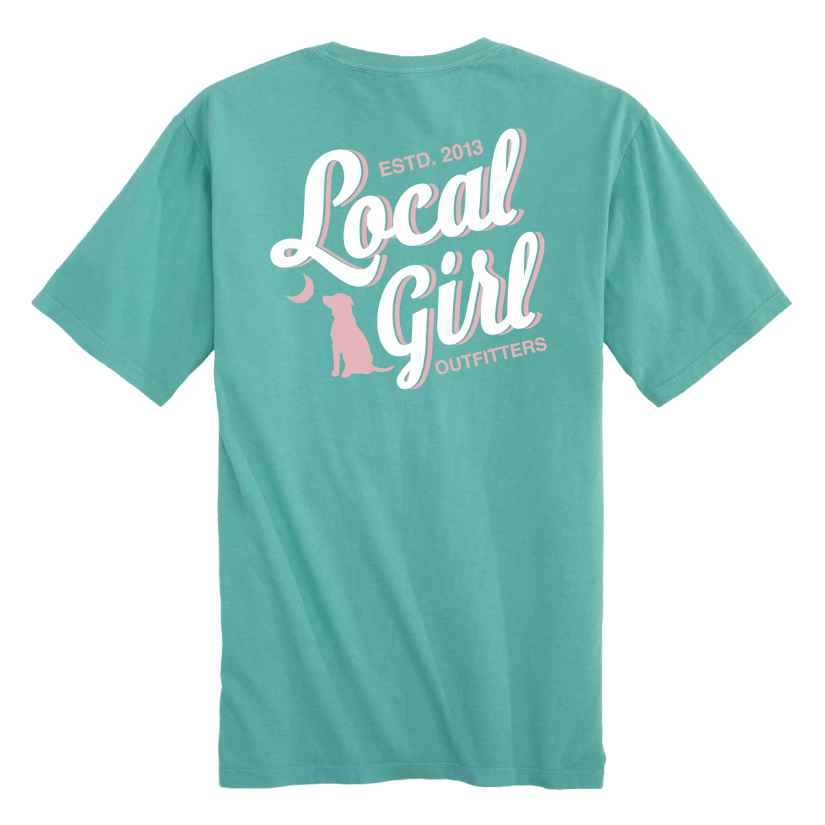 Local Girl Outfitters Stacked Script Short Sleeve T-Shirt in Chalky Mint shown on a white background.