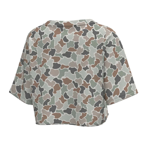 Short Sleeve Boxy Cropped Athletic Top in Forest Camo Flora