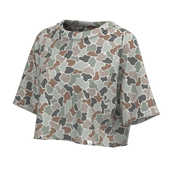 Short Sleeve Boxy Cropped Athletic Top in Forest Camo Flora
