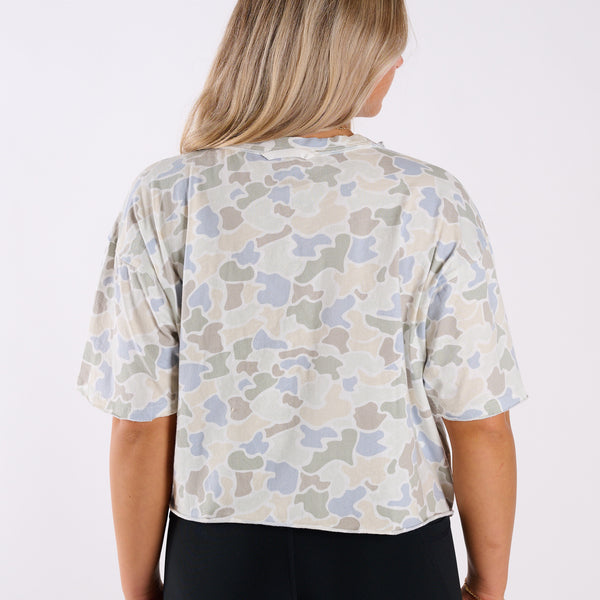 Short Sleeve Boxy Cropped Athletic Top in Saltwater Forest Camo