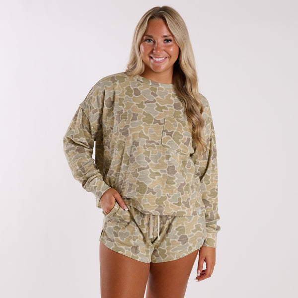 Local Girl Revive Lounge Top in Desert Forest Camo