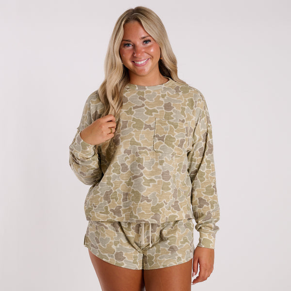Local Girl Revive Lounge Top in Desert Forest Camo