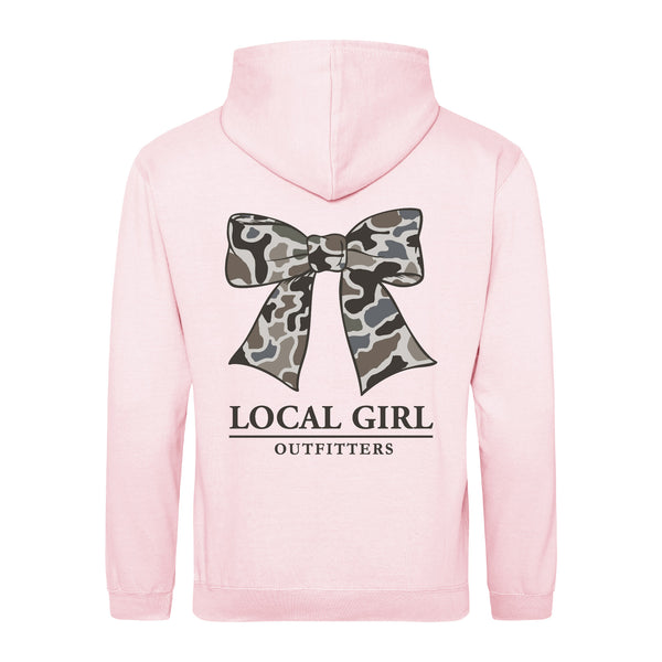 Local Girl Outfitters Camo Bow Hoodie in Baby Pink