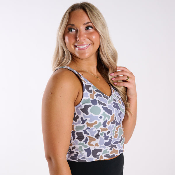 Cropped Athletic Tank in Localflage Bluff