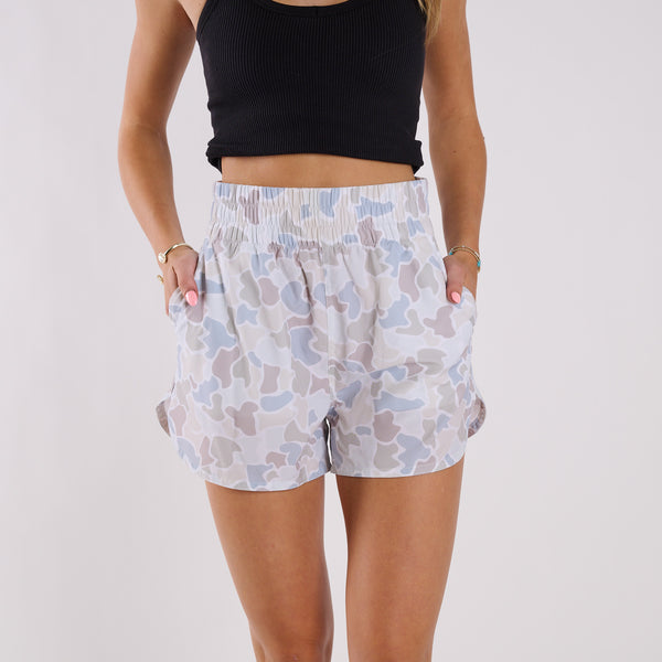 Women's High Waisted Volley Shorts in Saltwater Camo