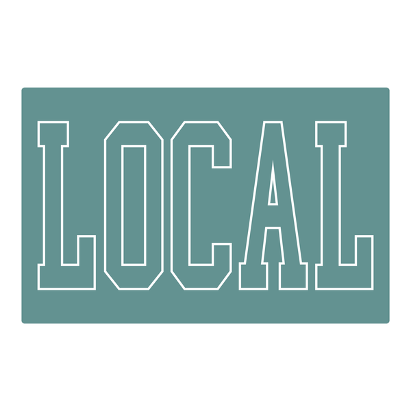 Dark teal decal sticker with white outlined text stating "LOCAL" by Local Girl Outfitters.