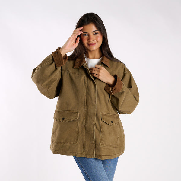 Collared Field Jacket in Olive Brown
