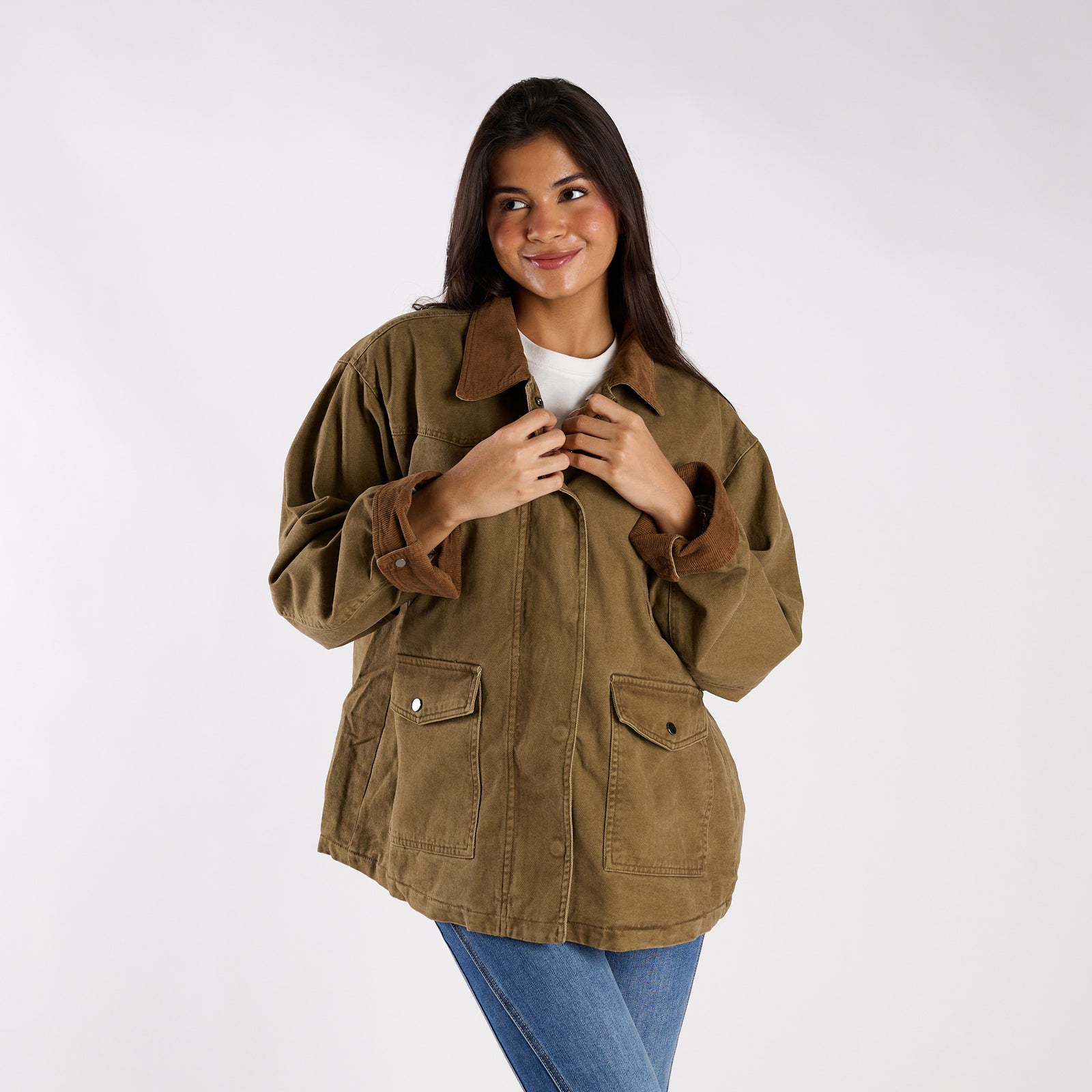 Collared Field Jacket in Olive Brown