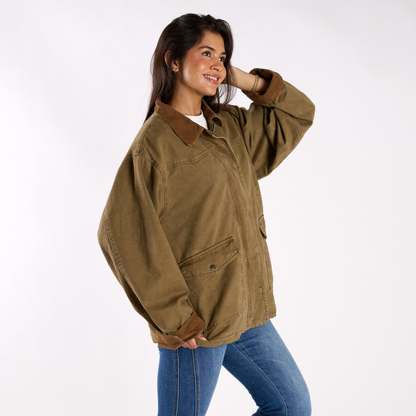 Collared Field Jacket in Olive Brown