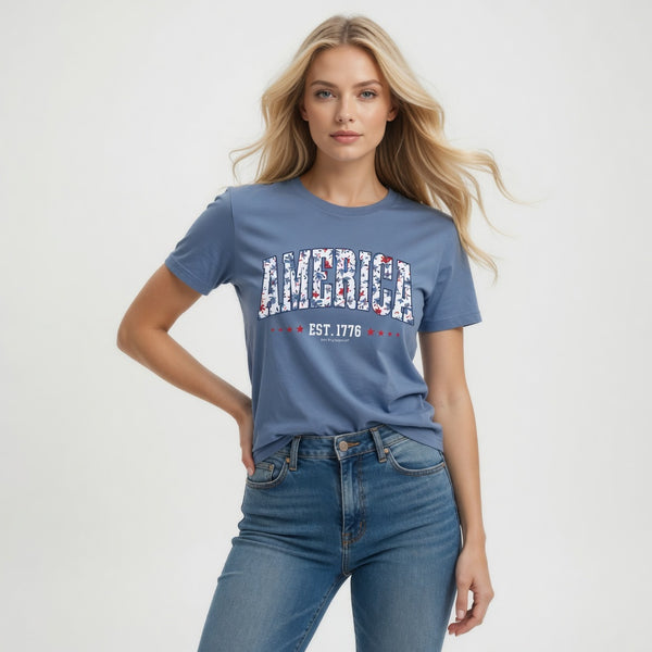 America Floral Fill Short Sleeve T-Shirt