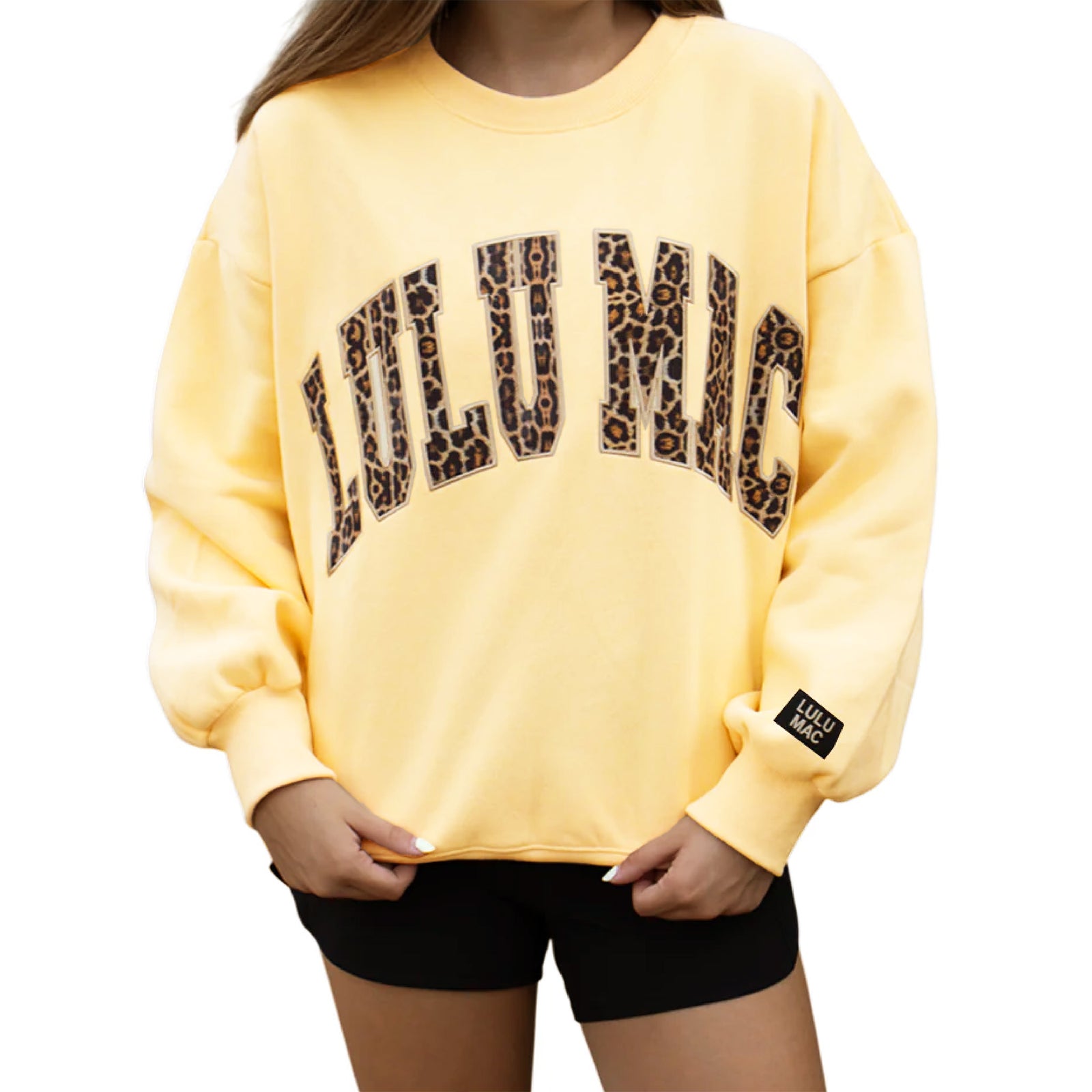 Lulu Mac Puff Crewneck Sweatshirt in Yellow and Leopard