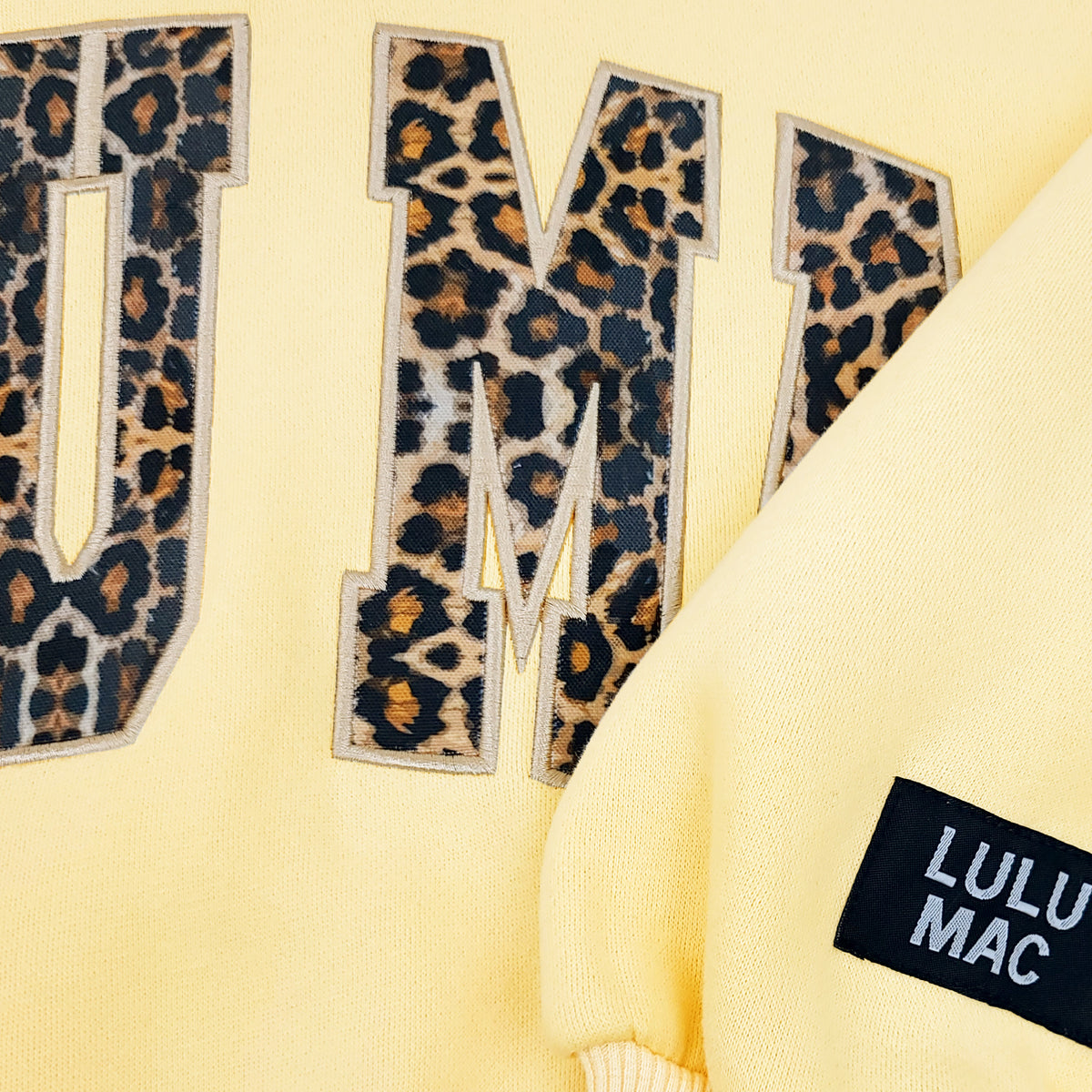 Lulu Mac Puff Crewneck Sweatshirt in Yellow and Leopard