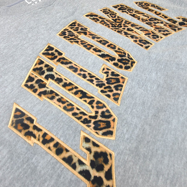 Lulu Mac Leopard Embroidered Crew in Heather Gray