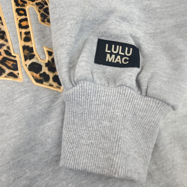 Lulu Mac Leopard Embroidered Crew in Heather Gray