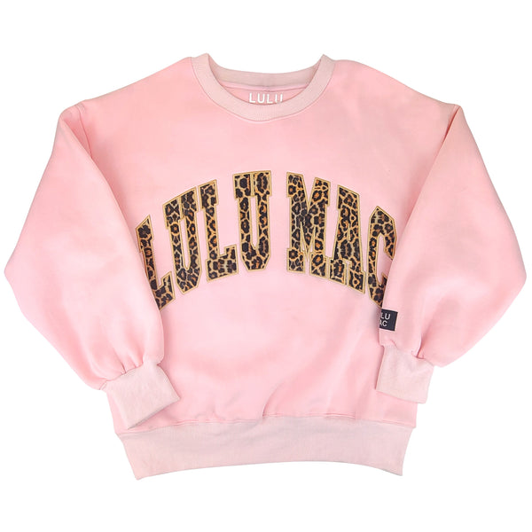 Lulu Mac Leopard Embroidered Crew in Light Pink