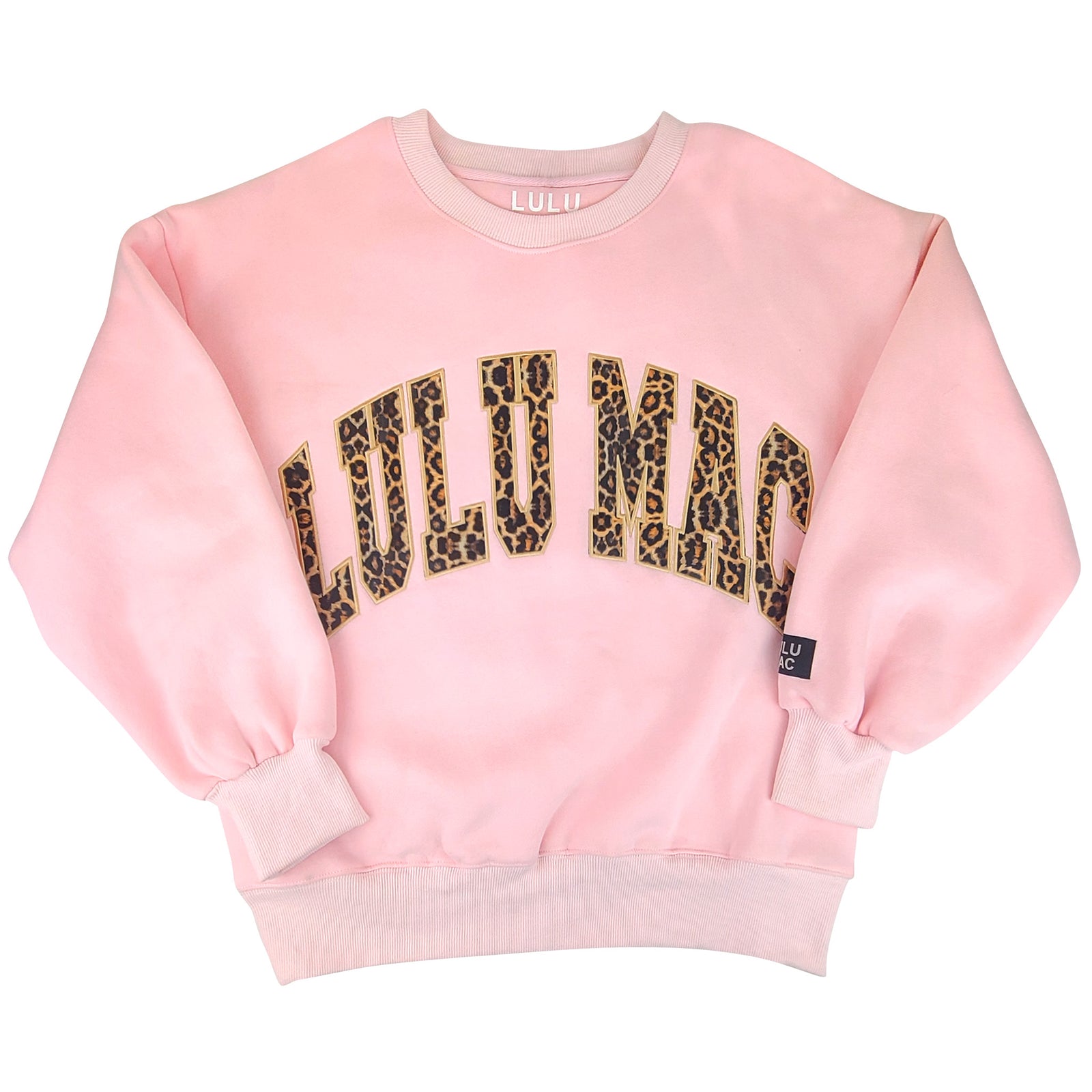 Lulu Mac Leopard Embroidered Crew in Light Pink