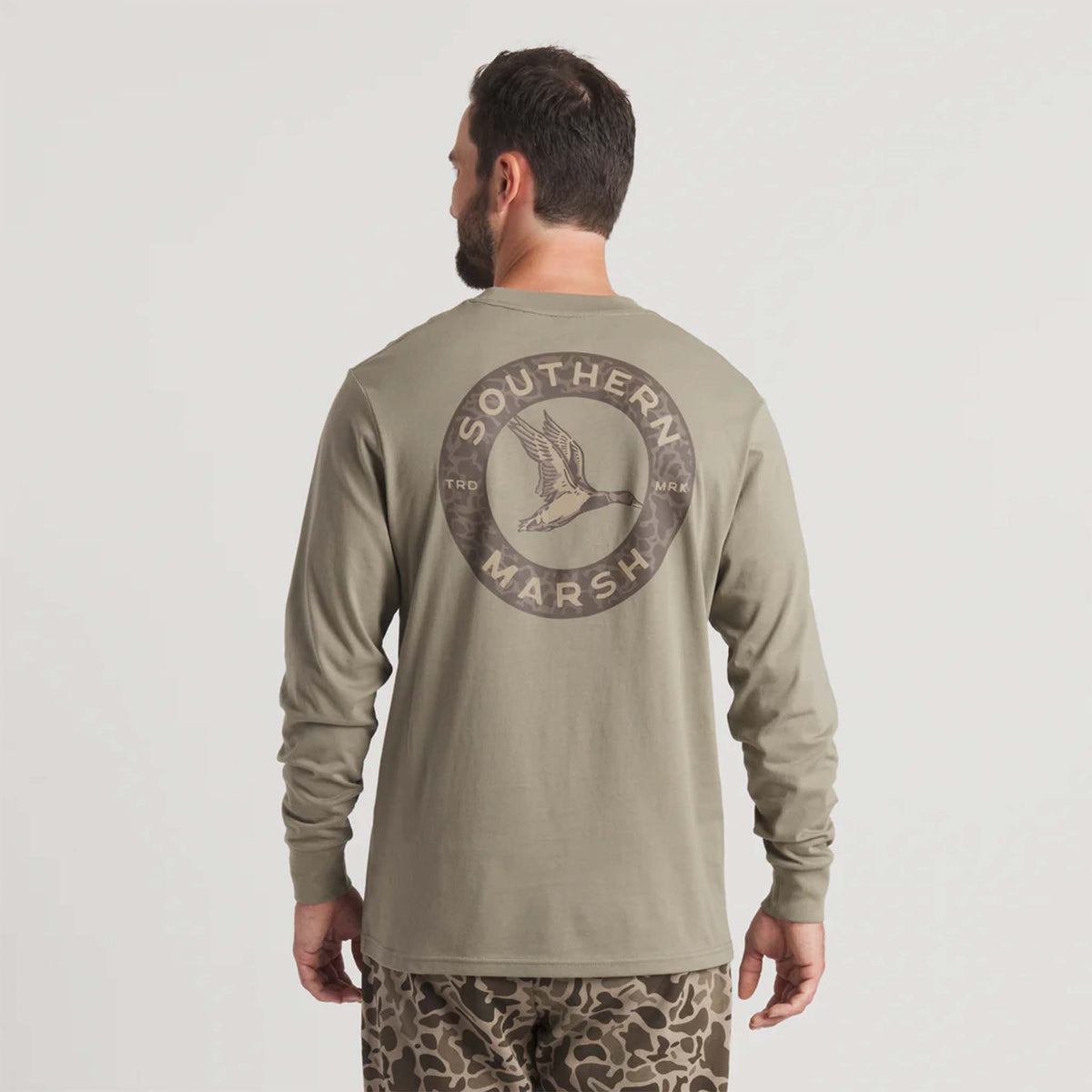 Southern Marsh Inflight Camo Long Sleeve T-Shirt in Stonewall Olive