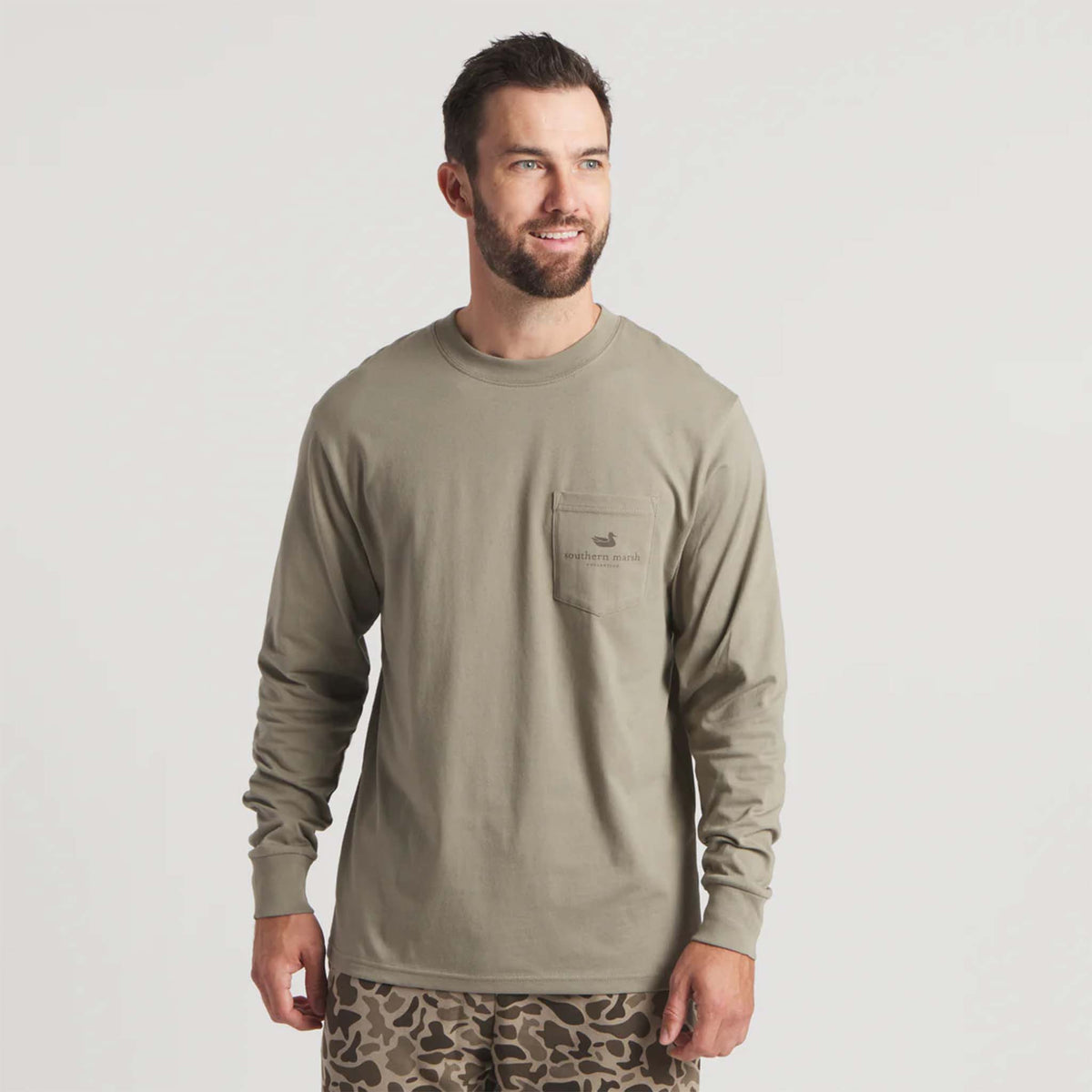 Southern Marsh Inflight Camo Long Sleeve T-Shirt in Stonewall Olive