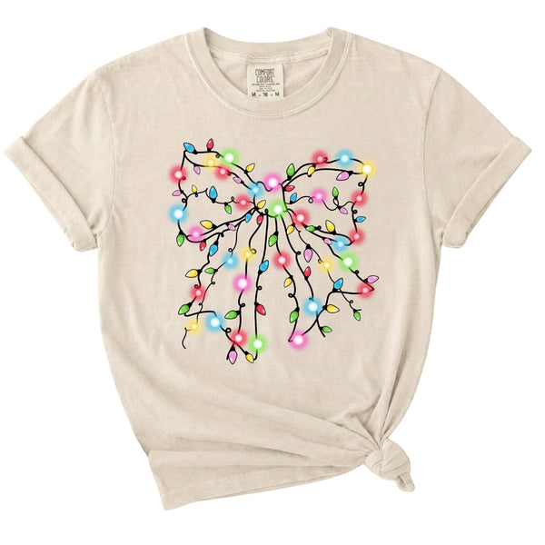 Christmas Lights Bow Short Sleeve T-Shirt