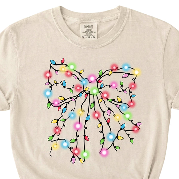 Christmas Lights Bow Short Sleeve T-Shirt