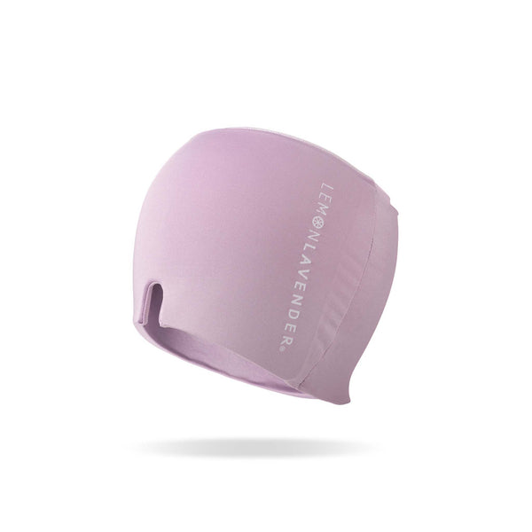 Pink migraine cap with 'Lemon Lavender' branding on a white background