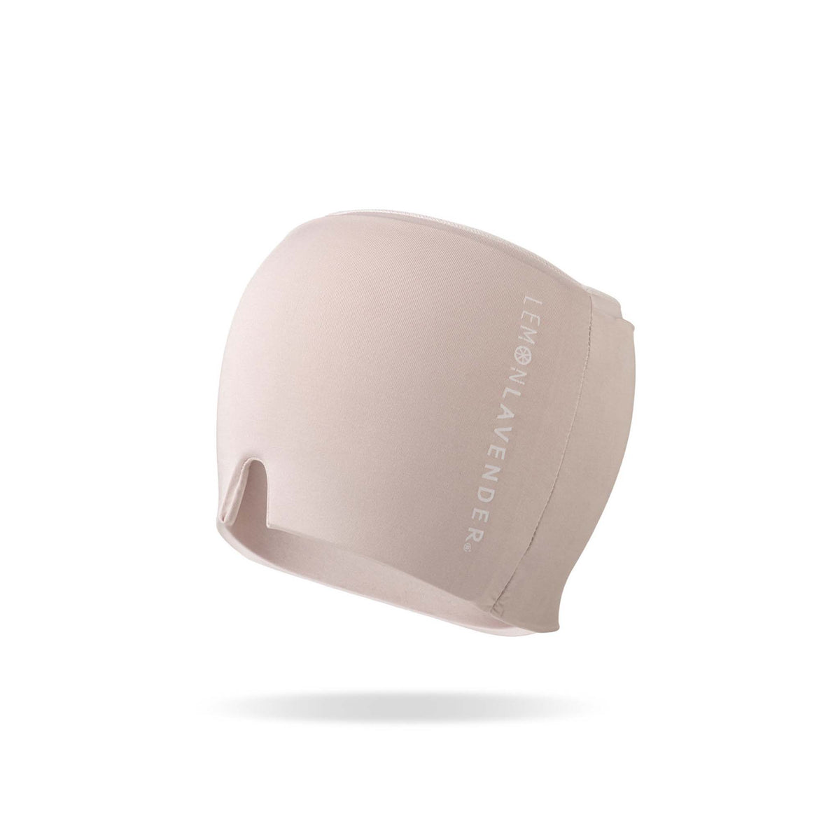 Beige migraine cap with 'LEMON LAVENDER' branding on a white background