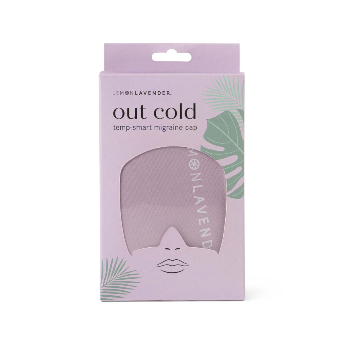 Lemon Lavender out cold temp-smart migraine cap packaging on a white background