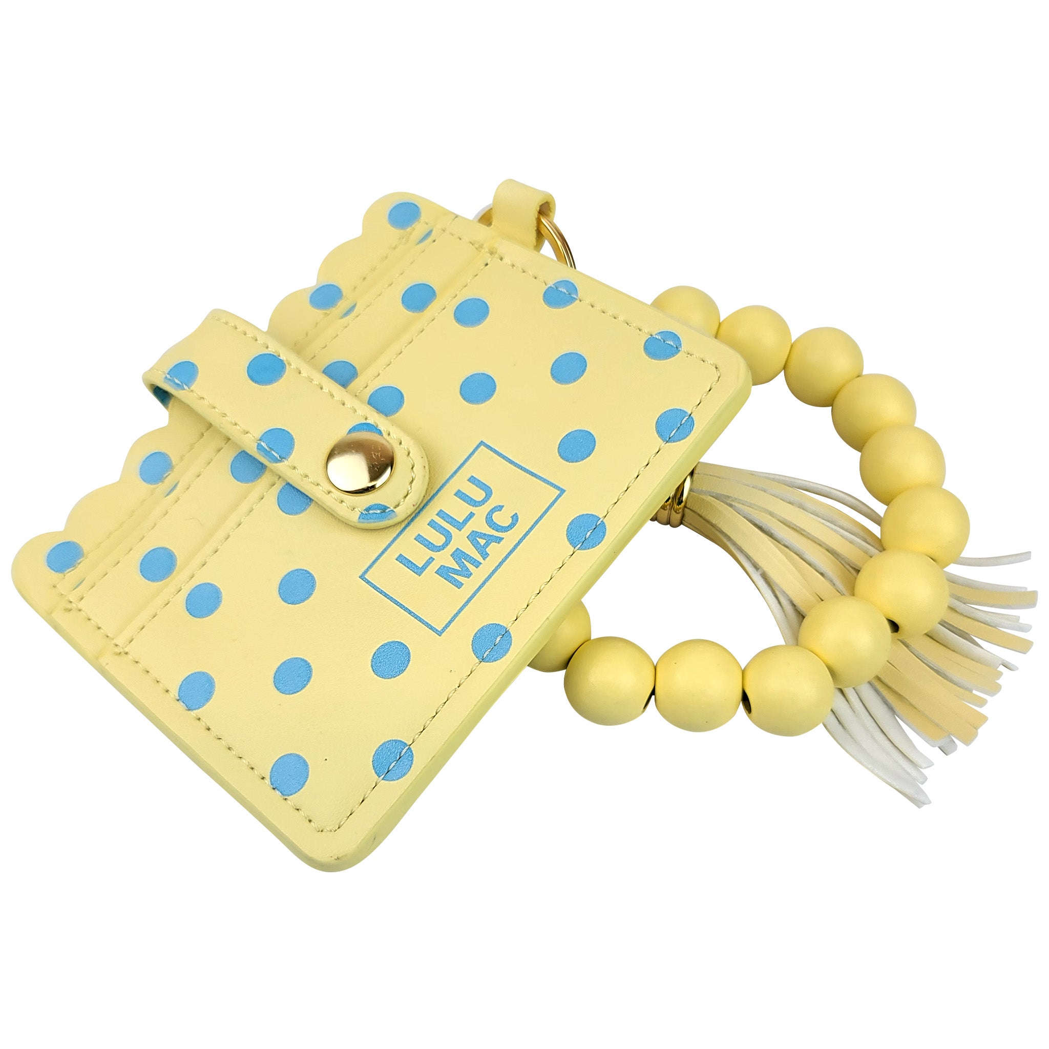 Lulu Mac Beaded Dot Wristlet in Butter and Blue | Palmetto Moon