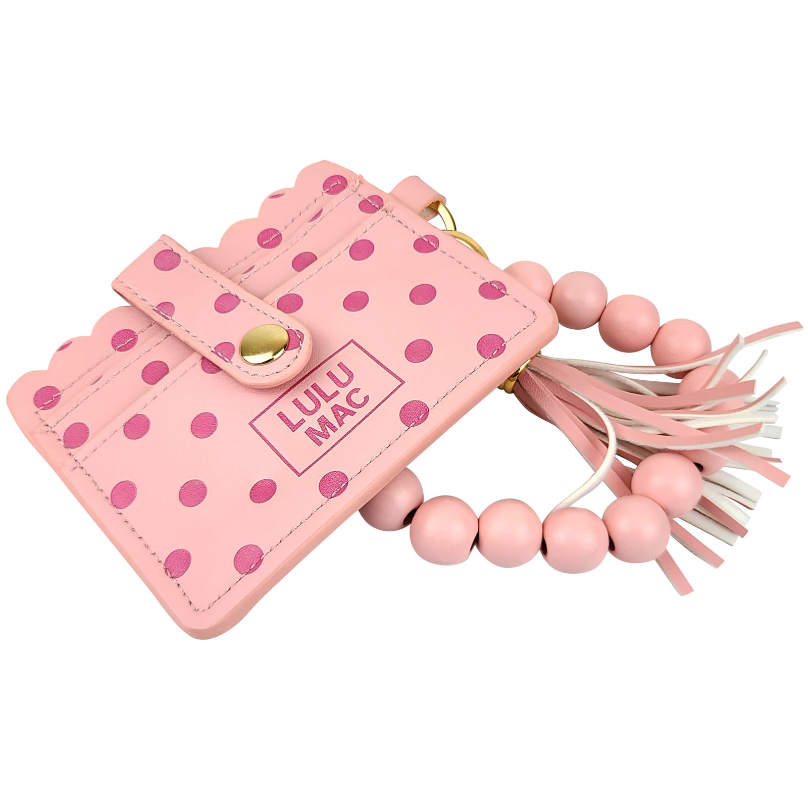 Lulu Mac Beaded Dot Wristlet in Pink and Hot Pink