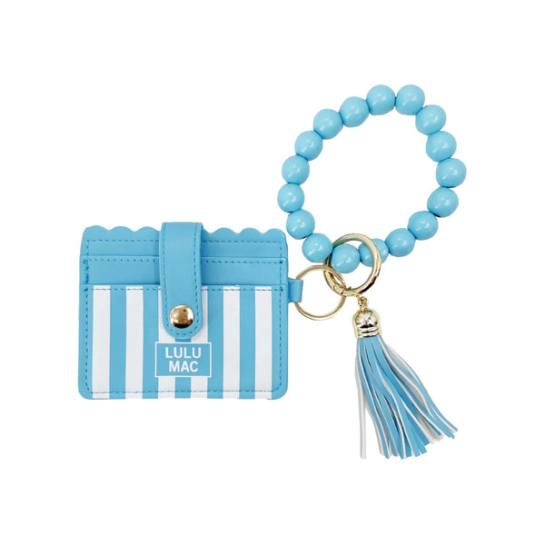 Lulu Mac Beaded Stripe Wristlet in Blue and White Stripe