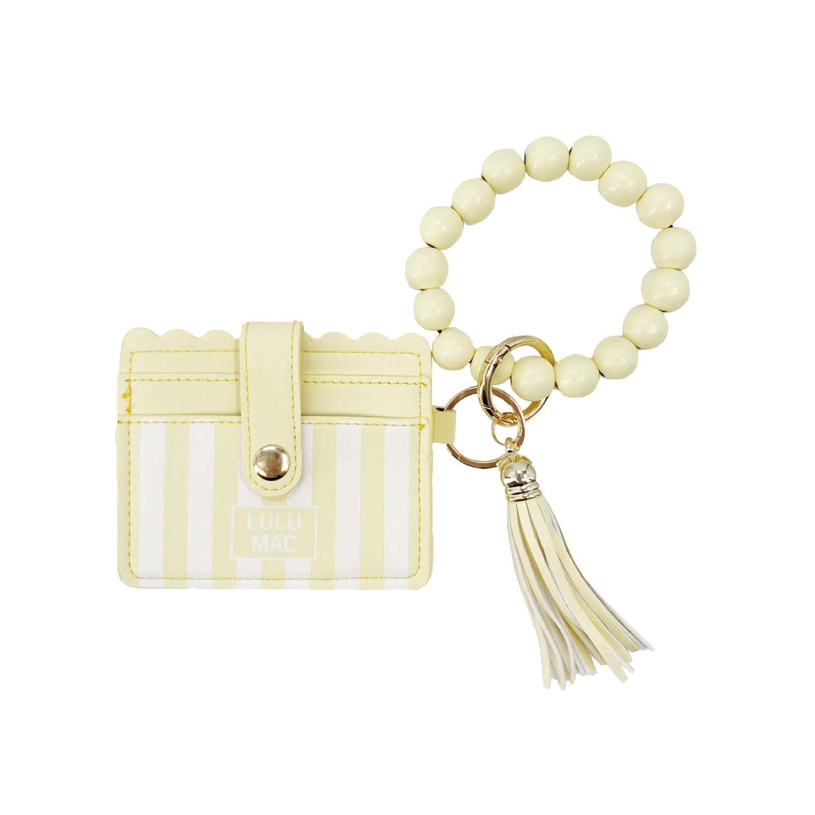 Lulu Mac Beaded Stripe Wristlet in Yellow and White Stripe