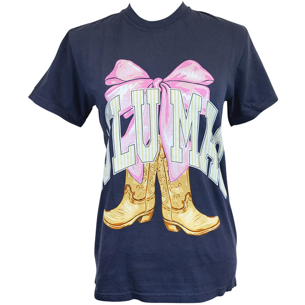 Lulu Mac Striped Boots Graphic Short Sleeve T-Shirt in Navy