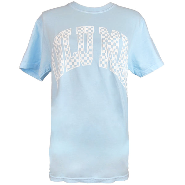 Lulu Mac Checkered Short Sleeve T-Shirt in Chambray and White