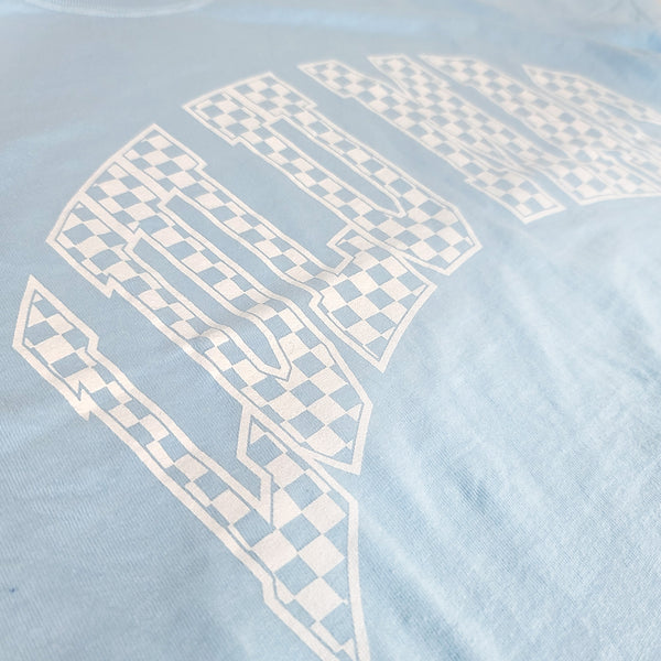 Lulu Mac Checkered Short Sleeve T-Shirt in Chambray and White