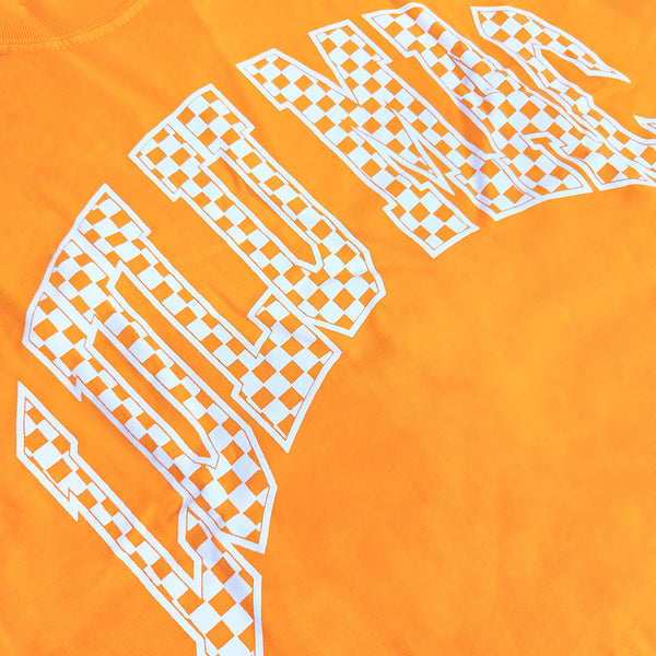 Lulu Mac Checkerboard Short Sleeve T-Shirt in Orange and White