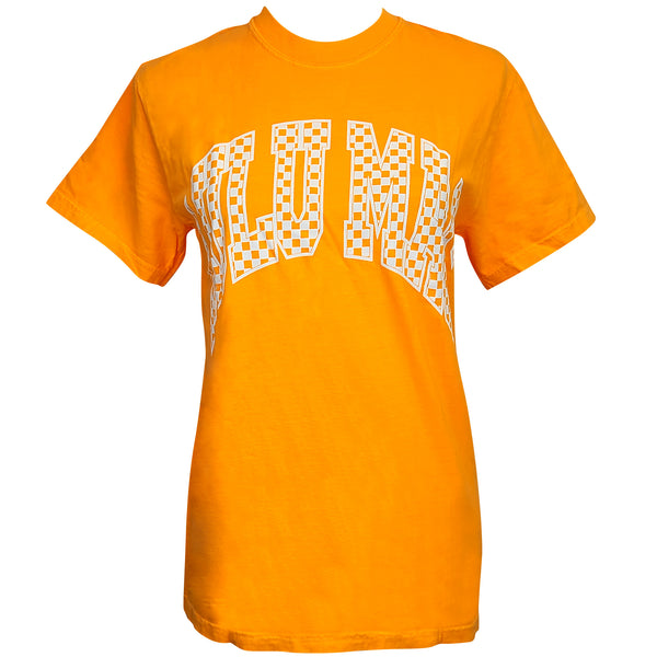 Lulu Mac Checkerboard Short Sleeve T-Shirt in Orange and White